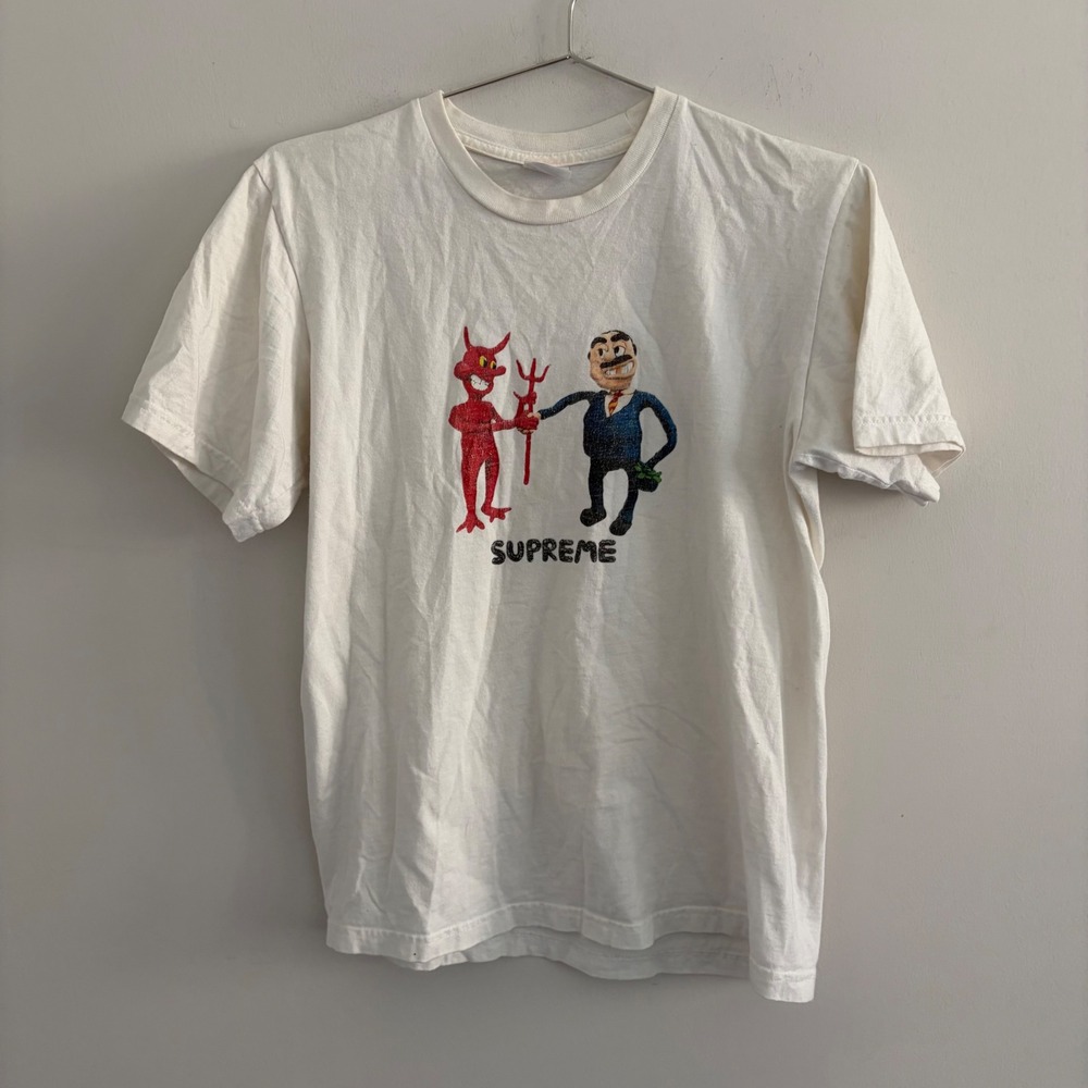 Supreme Devil Businessman Graphic Tee White Small Short Sleeve Cotton T-Shirt